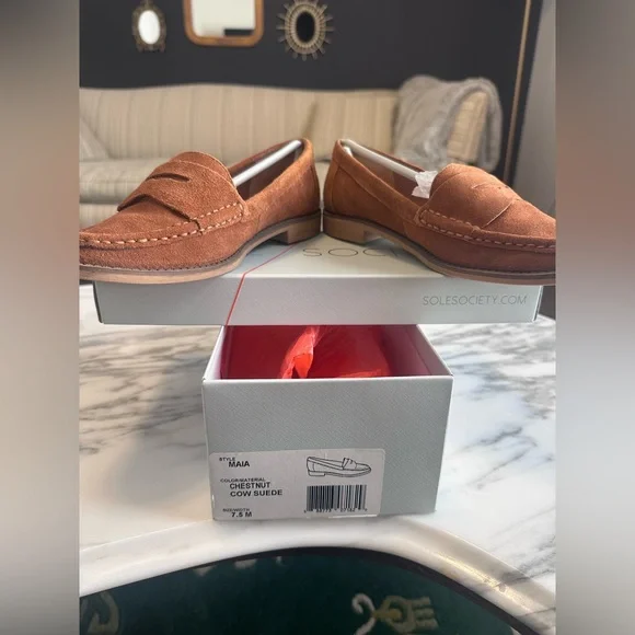 Sole Society Tan Cow Suede Loafers - Picture 6 of 6